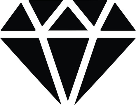 Black silhouette diamond gemstone icon featuring geometric facets minimalistic jewel illustration representing luxury brilliance value and precious stone