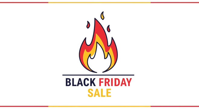 Fiery Black Friday Sale Announcement with Bold Text and Flames