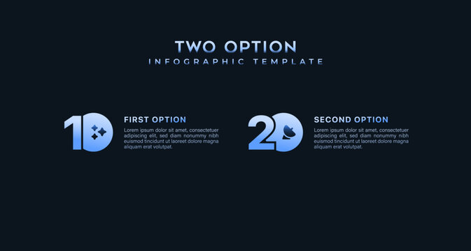 Dark business infographic template with 2 step comparison workflow, data analytics graphics, presentation design, corporate strategy visualization and modern report layout. Minimal style pack pro.