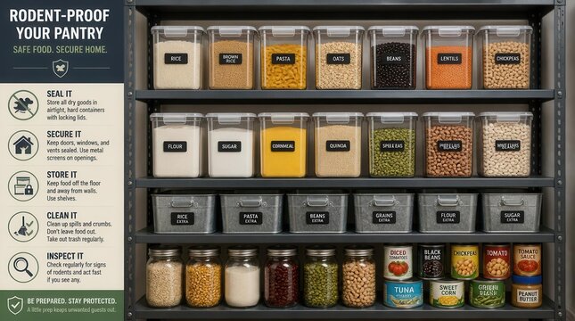 Comprehensive guide to rodent-proofing a home pantry to prevent hantavirus by using airtight containers and safe storage