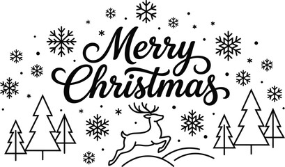 Black and white christmas graphic with merry christmas text and reindeer © firoz