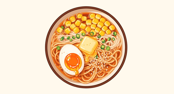 Delicious bowl of ramen noodles soup.