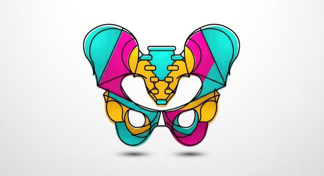Colorful Stylized Illustration of Human Pelvis Bones From Front View on Plain Background
