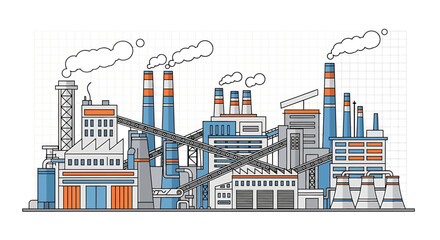 Fototapeta premium Industrial Factory with Smoking Chimneys.