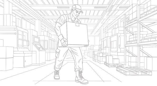 Man carrying large cardboard box.