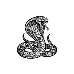 Fototapeta premium Intricate Tribal Black Cobra Illustration with Spread Hood Fangs and Forked Tongue.