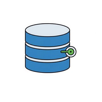 Database - Blue Cylinder Database Icon with Green Key Symbol Representing Secure Data Access and Storage