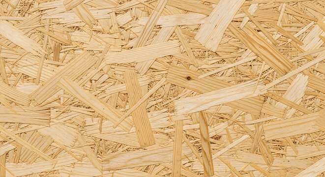 Close-up texture of Oriented Strand Board (OSB) wood paneling