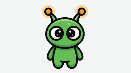 Obraz premium Cute Green Alien Cartoon Character with Glowing Antennae.