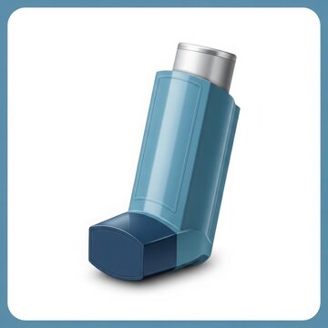 Medical - Blue Pressurized Metered Dose Inhaler for Asthma and Respiratory Disease Treatment on White Background