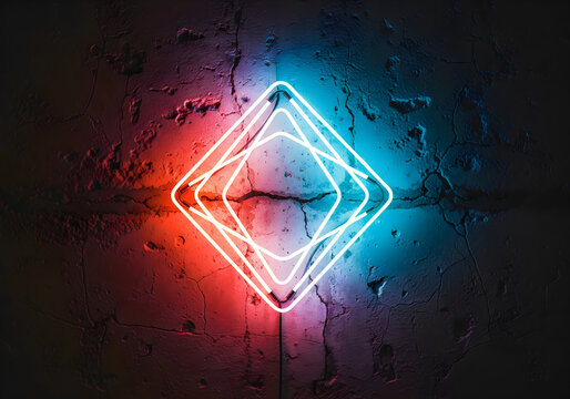 Neon diamond shape with red and blue light