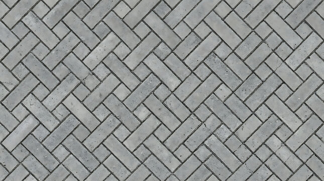 High Resolution Seamless Gray Concrete Paving Stone Texture with Herringbone Pattern for Architectural Background and Walkway Design