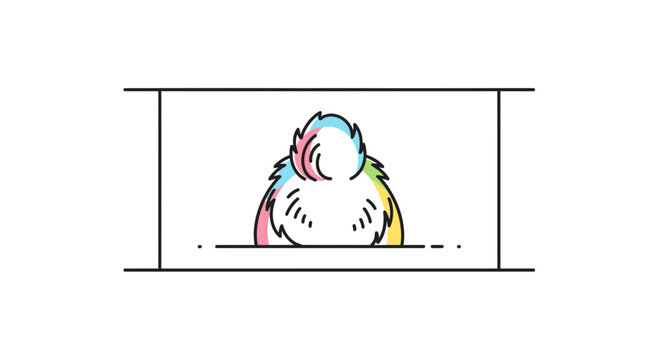 Cute Fluffy Bunny Tail with Rainbow Glitch Effect in Minimalist Frame