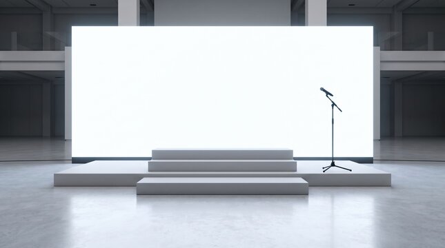 Minimalist presentation stage with sleek podium and microphone setup for modern corporate or conference events
