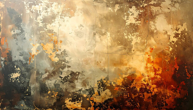 Abstract textured background with golden and brown hues, digital art with a distressed paint effect and pixelation, perfect for design elements or overlays