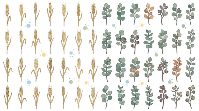 Set of botanical leaf and branch vector icons.