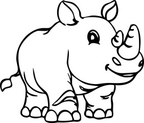 Fototapeta premium Cute Animal Rhinoceros Drawing Book Wildlife Jungle Cartoon Handdrawn Line Art Doodle Baby Outline Illustration Zoo Fauna