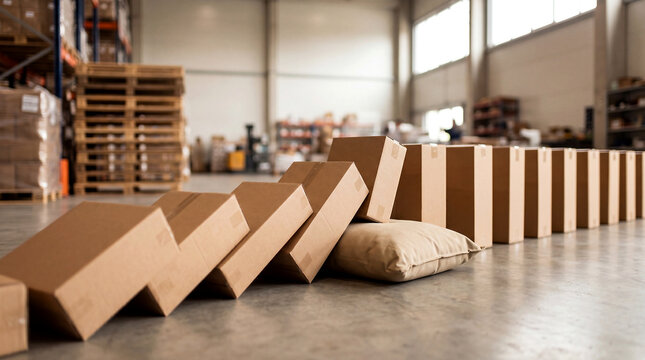 Supply chain risk management domino boxes with copy space at top