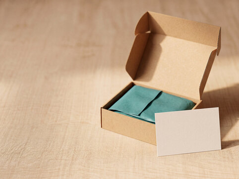 Blank subscription box unboxing with copy space on left
