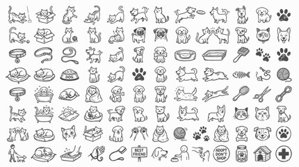 Naklejka premium Black and white animal icons set.