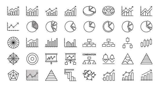 Collection of hand-drawn sketch icons for business charts graphs diagrams with black and white diagrams business analytics statistics collection infographic presentation strategy organization