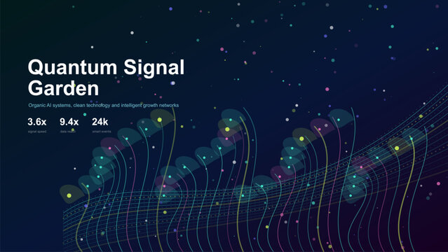 Quantum signal garden data visualization a futuristic digital illustration with glowing elements and flowing lines ideal for concepts of quantum computing AI big data and scientific innovation