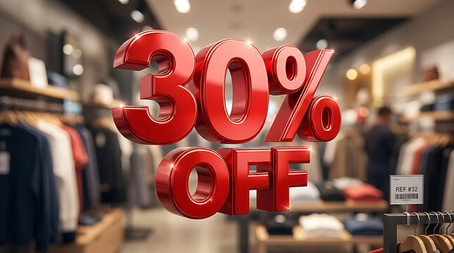 30 percent off discount sign in clothing store illustration