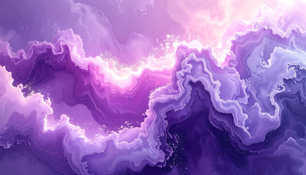 Abstract purple and pink cloudy nebula, cosmic dust clouds with glowing light and small stars, digital art