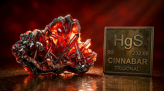 Raw Cinnabar Trigonal Crystal Cluster Vermilion Red Translucent