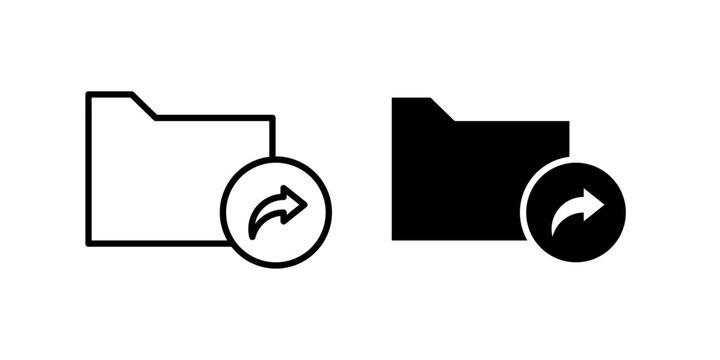 Share folder icon in outline and solid style, isolated on white background. Perfect for file sharing, cloud storage, and collaboration features in mobile and web design