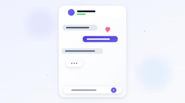 Mobile chat app interface mockup animation loop, clean smartphone UI UX messaging screen conversation transitions, modern text bubble communication stock video asset