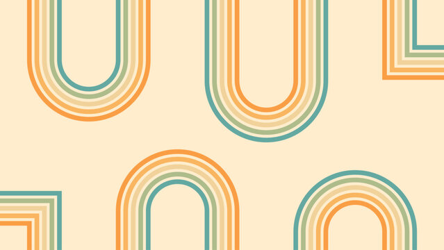 Abstract background of rainbow groovy Wavy Line design in 1970s Hippie Retro style. Vector pattern ready to use for cloth, textile, wrap and other.