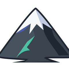 Fototapeta premium Minimalist mountain peak icon with snow and teal accents.