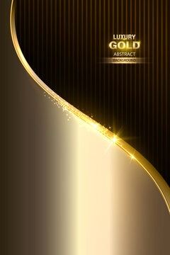 Elegant black and gold abstract background with vertical stripes pattern and shiny wavy curve. Luxury Modern Dackground Template Design. Perfect For Cover