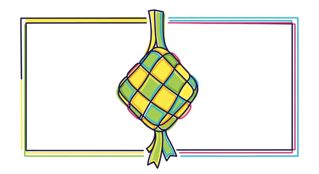 Ketupat food decoration with empty frames for text, Eid al-Fitr celebration
