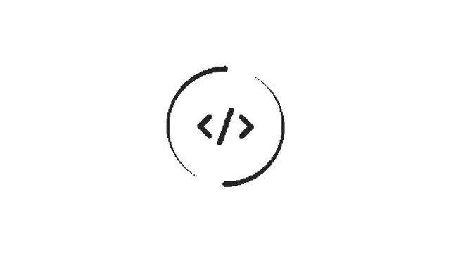 Clean animation of coding symbol in circle on white background, technology concept.