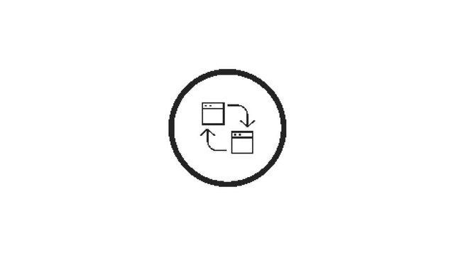 Minimalist digital data synchronization animation showing website windows swapping in circle.