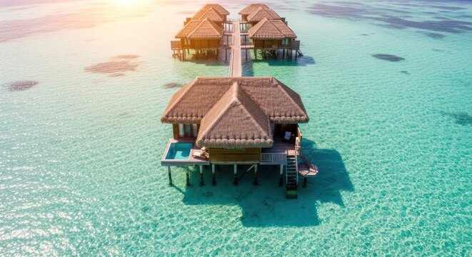 Luxurious Overwater Bungalows in Crystal Clear Tropical Waters.