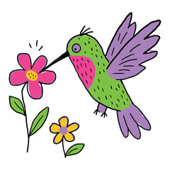 Hummingbird hovering near colorful flowers nature wildlife exploration © SeptionUniverse