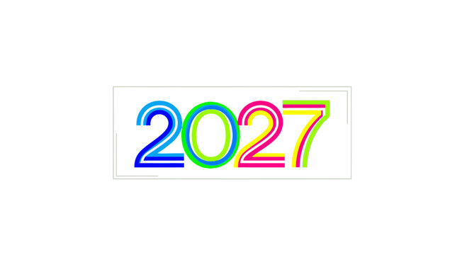 Colorful 2027 text with vibrant stripes and gradient effect