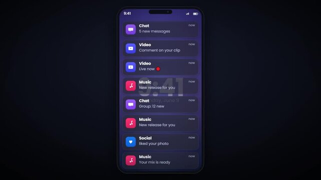 Smartphone screen overflowing with endless scrolling app notifications on modern mobile phone
