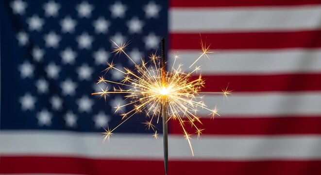 American flag and sparklers on 4th of july
