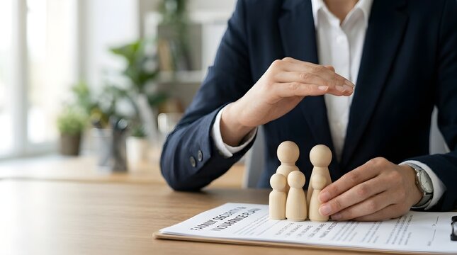Family Protection Symbolized by Hands Shielding Wooden Figures on Documents