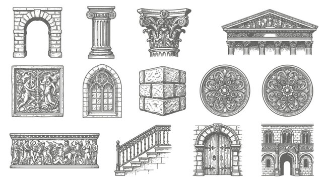 Architectural elements and ancient building parts.