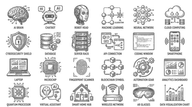 Technology icons for business communication.