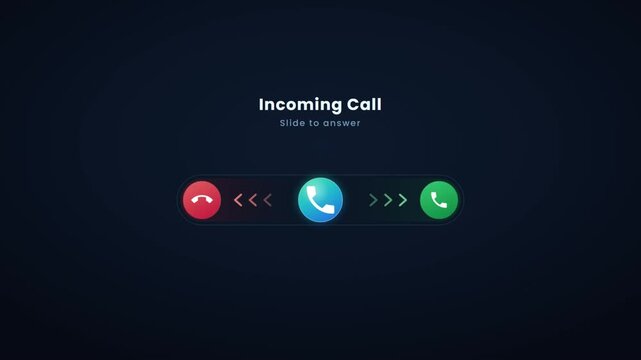 Incoming call slide to answer animation with phone icon sliding between decline and accept buttons