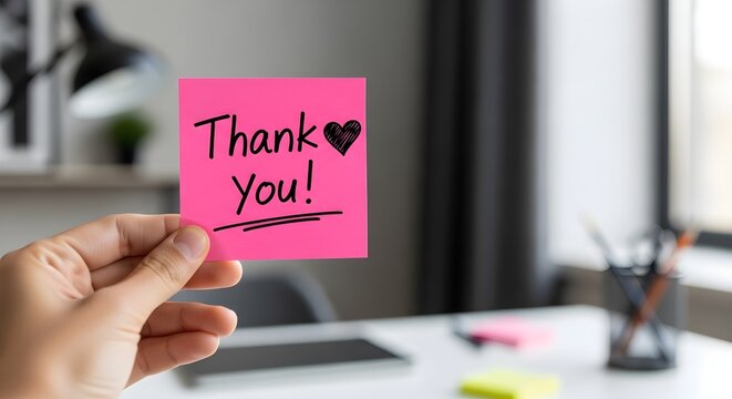 Expressing Gratitude with a Pink Sticky Note Message and a Heart