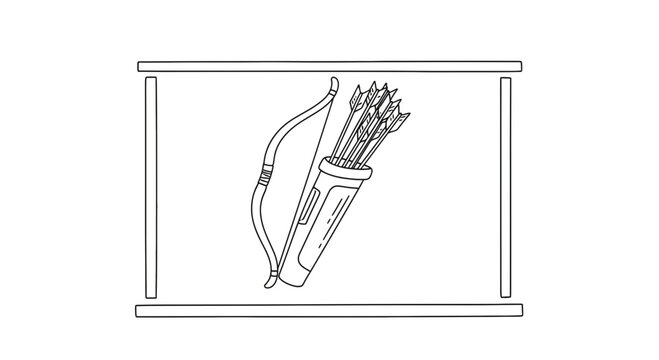 Archery Equipment: Bow and Arrows in Quiver, Outline Drawing