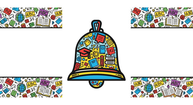 School Bell with Educational Icons, Back to School Concept