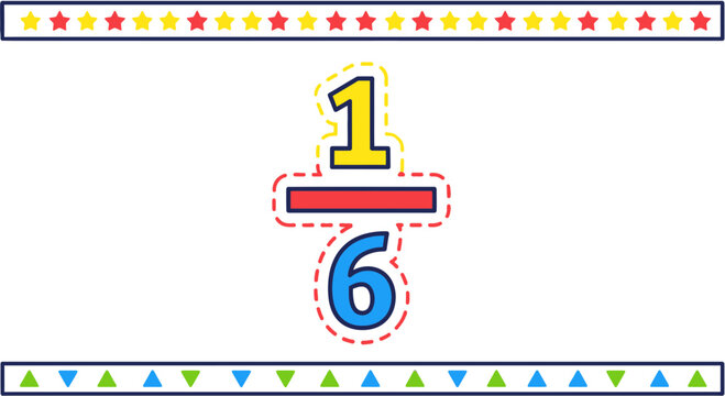 Colorful Fraction 1/6 Illustration - Math Education Concept